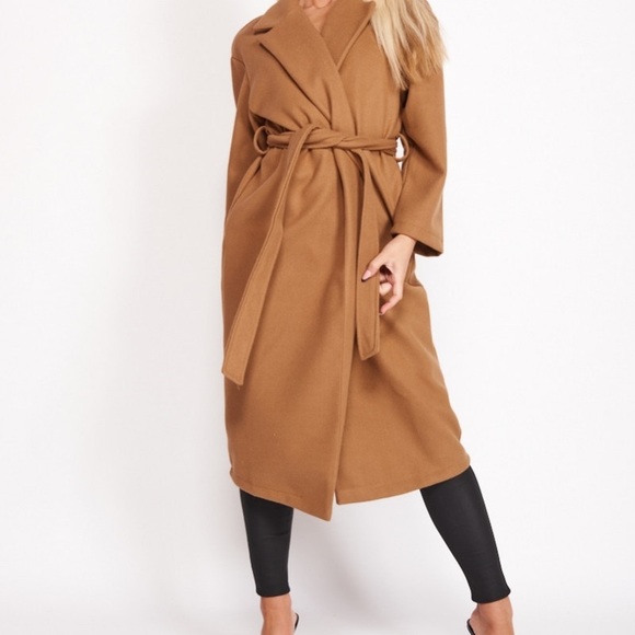 Brushed Self Belt Longline Coat Camel Color - Picture 3 of 7